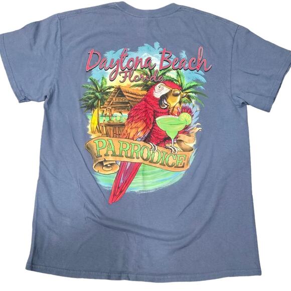 Gildan Blue Daytona Beach Florida Parrodice Parrot Short Sleeved Crew Neck Shirt - Picture 1 of 7